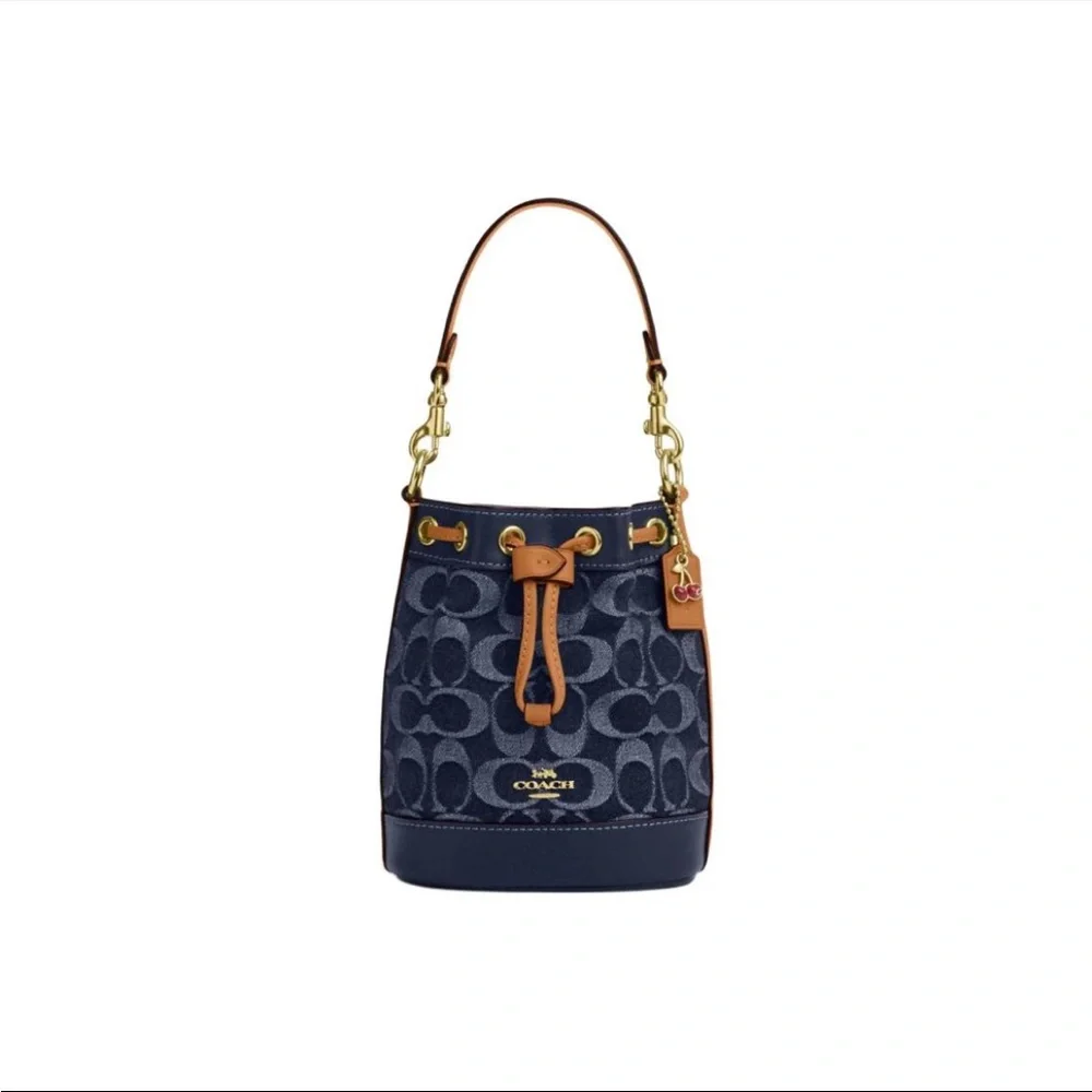 NWT！COACH MINI BUCKET BAG IN SIGNATURE DENIM（CY740）gift receipt FAST SHIPPING - Picture 8 of 12